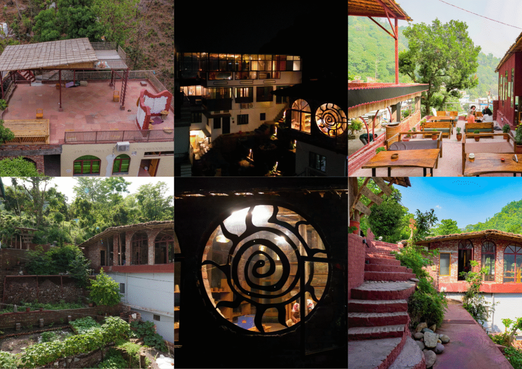 Collage of life at Aavya Wellness Retreats — pottery, movement, music, community in Tapovan Rishikesh