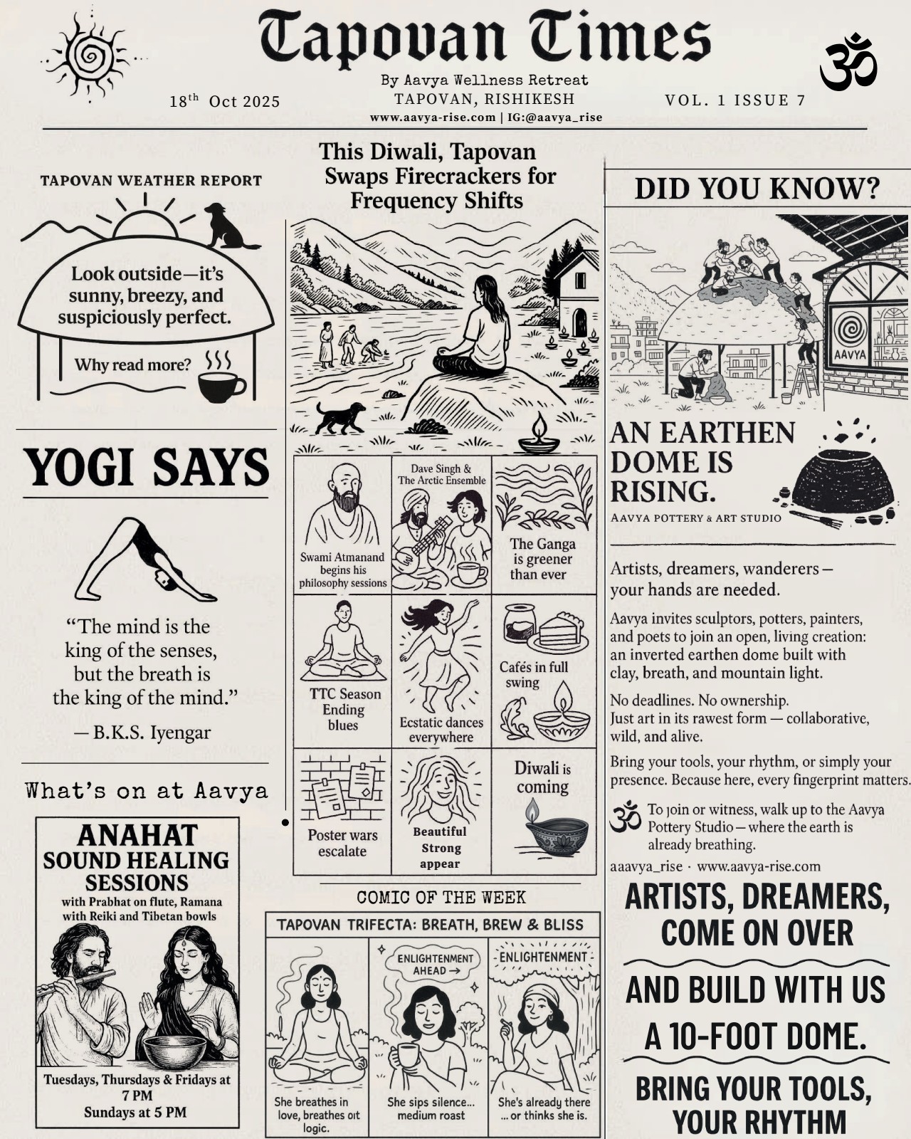 Tapovan Times Issue 7 — Diwali is Coming — Tapovan Swaps Firecrackers for Frequency Shifts