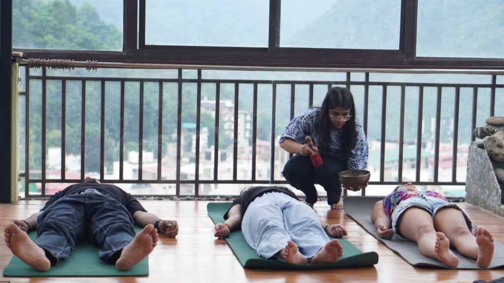 Sound healing session at Aavya Wellness Retreats in Tapovan, Rishikesh